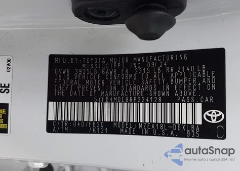 2024 Toyota Corolla Le из США, поврежденный, VIN 5YFB4MDE8RP224128